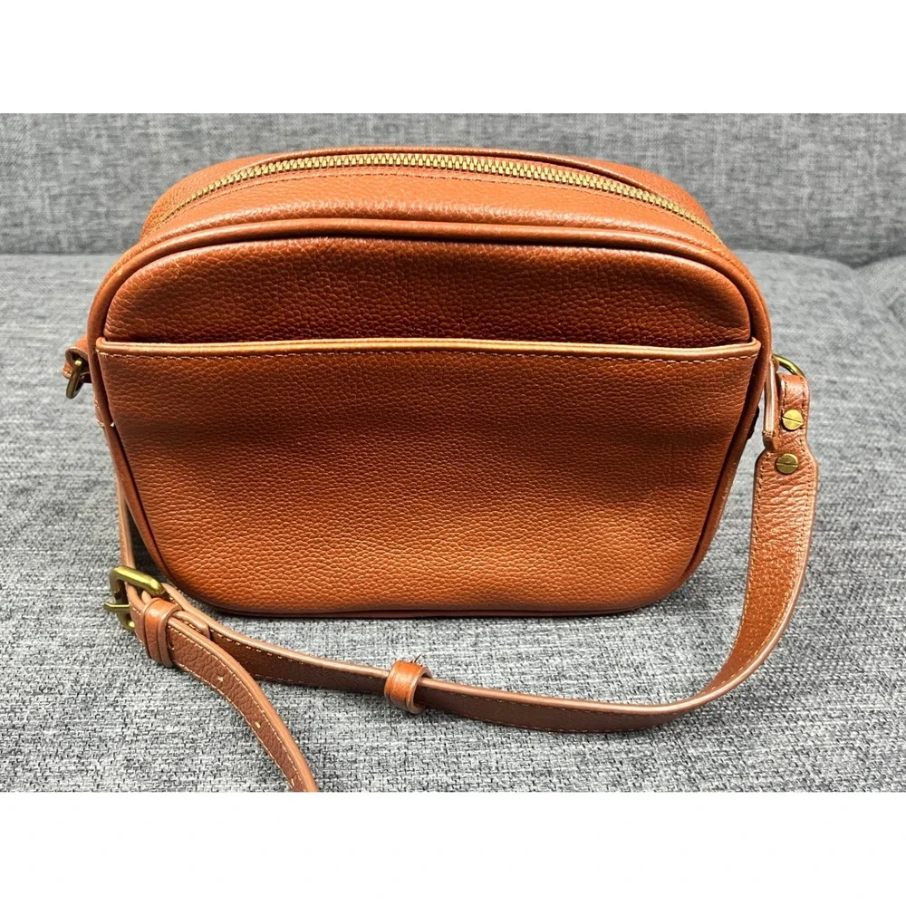 J.Crew Cognac Brown Pebbled Leather Camera Crossbody Bag Brass Hardware